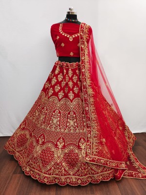 Red Special Bridal Velvet Lehenga Choli